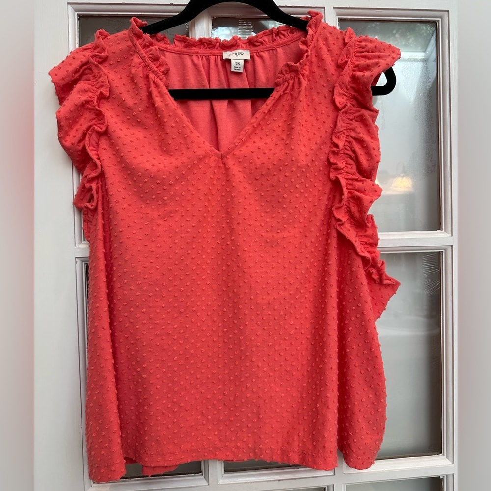 J. Crew Swiss Polka Dot Coral Ruffle Sleeve Top Women’s Plus Size 3X